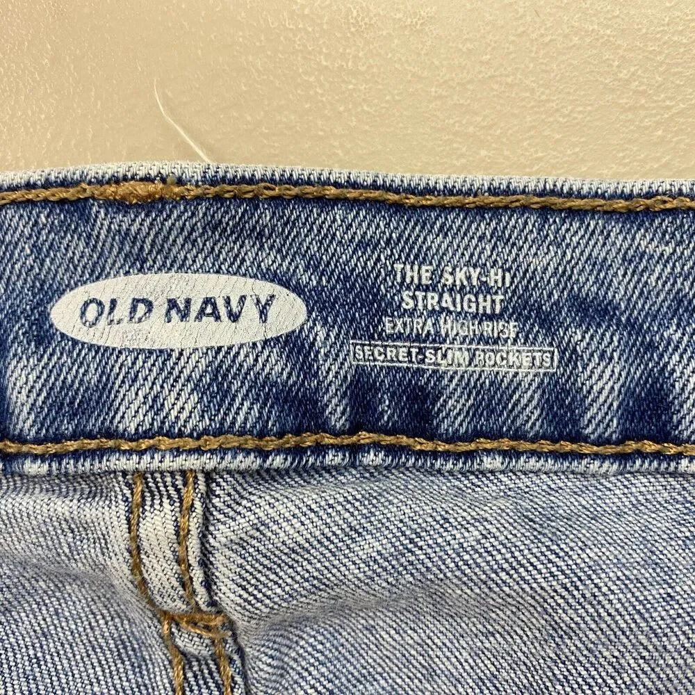 Old Navy Jeans Womens 18 Sky Hi Straight Slimming Light Wash Raw‎ Hem Blue 36x28